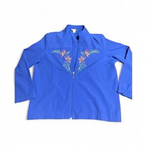 Vintage Regal Made in USA‎ Embroidered Floral Zip Up Jacket Small Blue